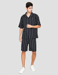 Nevada Cuban Print Stripe Vertical Kemeja Lengan Pendek Pria