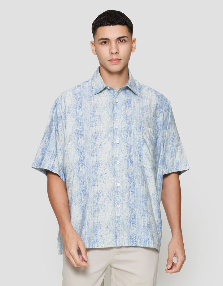 Nevada Denim Print Motif Raster Kemeja Lengan Pendek Pria