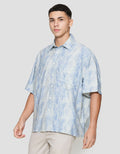 Nevada Denim Print Motif Raster Kemeja Lengan Pendek Pria