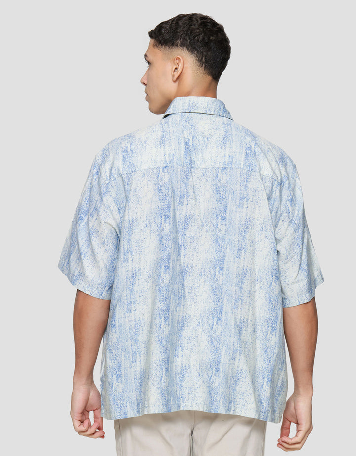 Nevada Denim Print Motif Raster Kemeja Lengan Pendek Pria