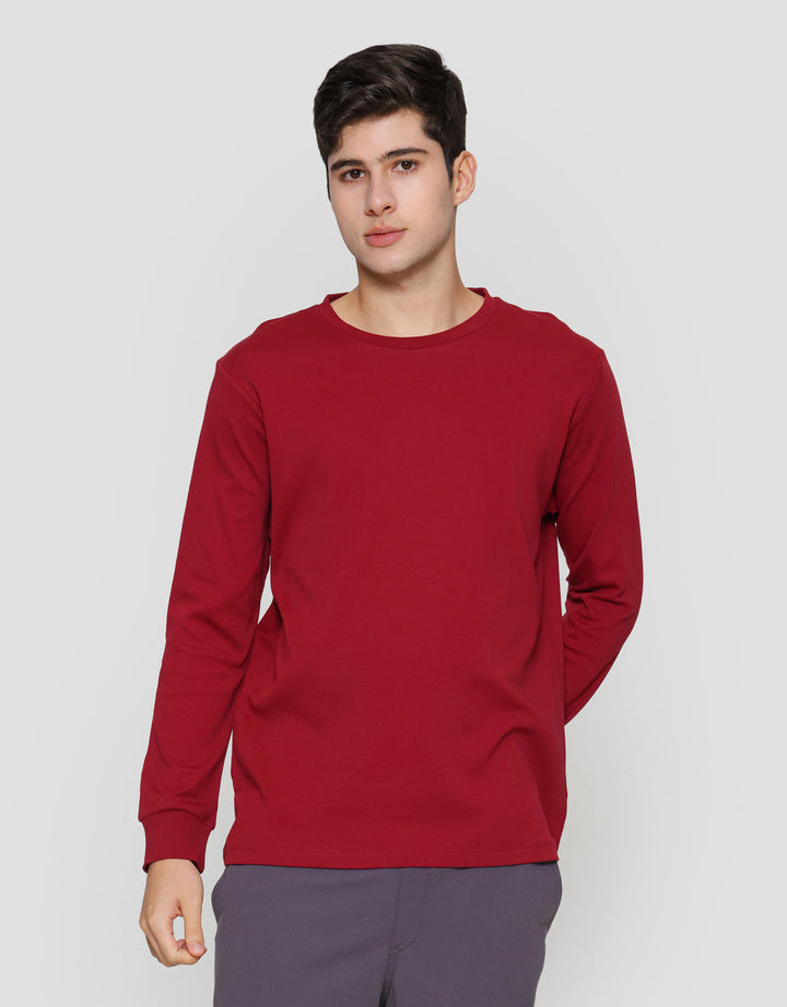 Suko Round Neck Soft Touch Kerah Bulat Lengan Panjang Kaos Pria