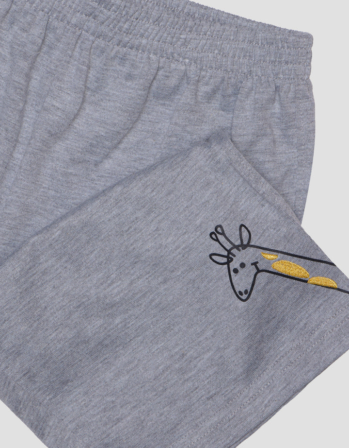 Little M Giraffe Bordir Baju Set Anak Laki-Laki