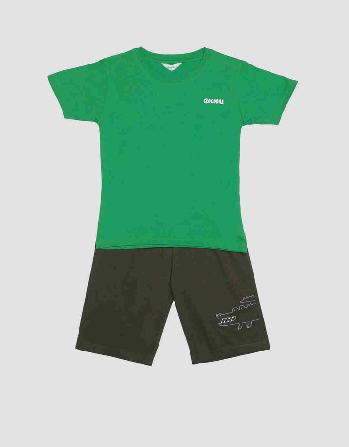 Little M Crocodile Bordir Baju Set Anak Laki-Laki