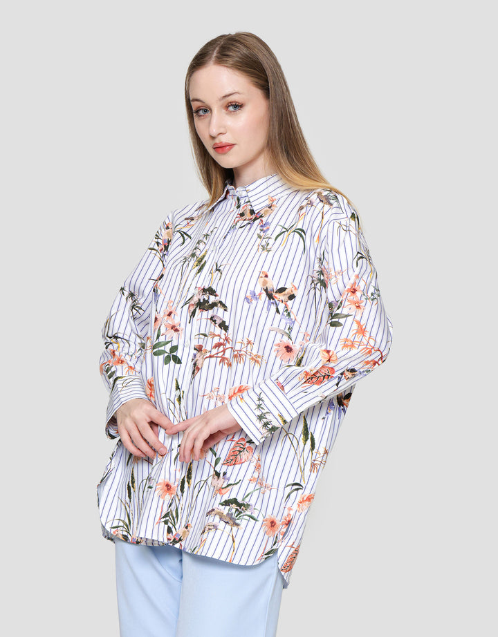 Connexion Strip Print Flower Kemeja Wanita