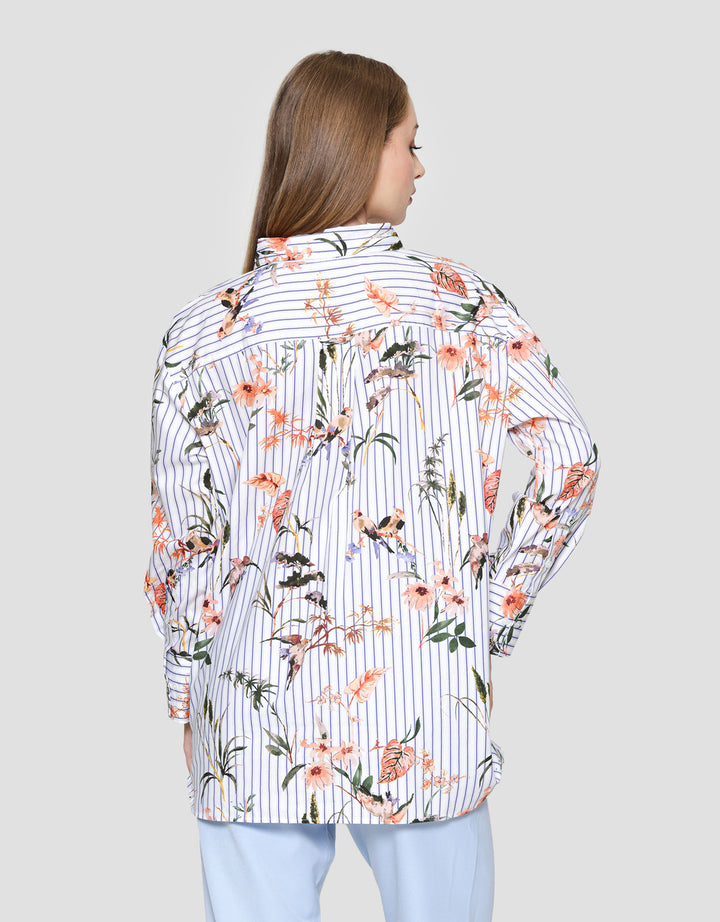 Connexion Strip Print Flower Kemeja Wanita