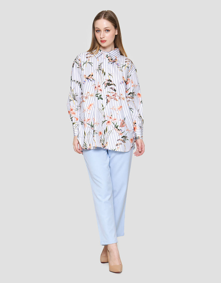 Connexion Strip Print Flower Kemeja Wanita