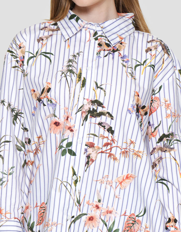 Connexion Strip Print Flower Kemeja Wanita