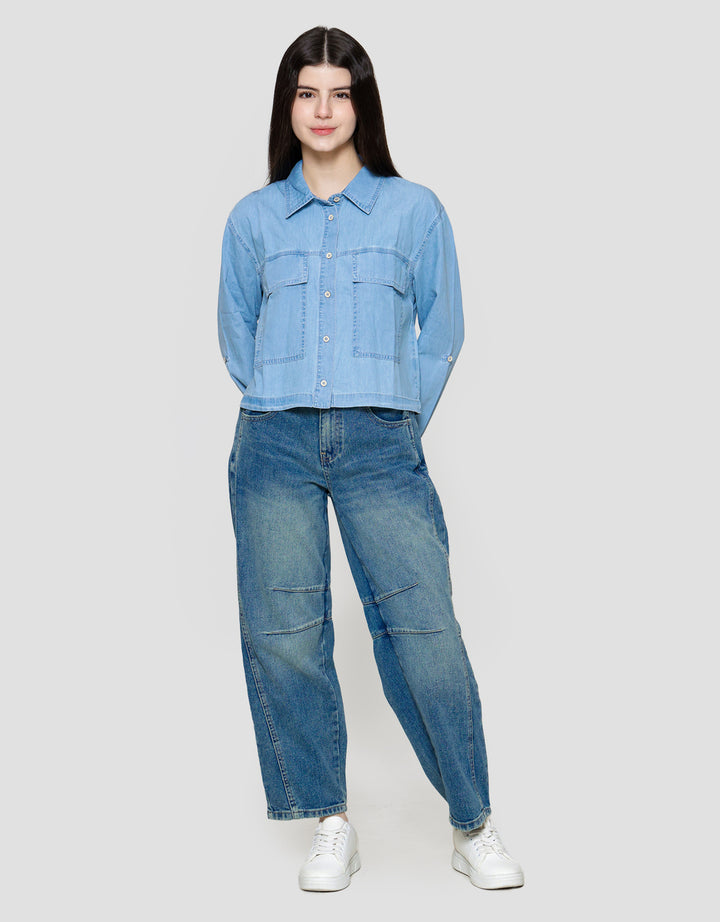 Nevada Regular 2 Pockets Kemeja Denim Wanita