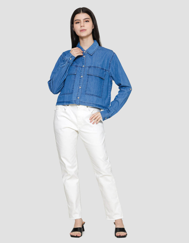 Nevada Regular 2 Pockets Kemeja Denim Wanita