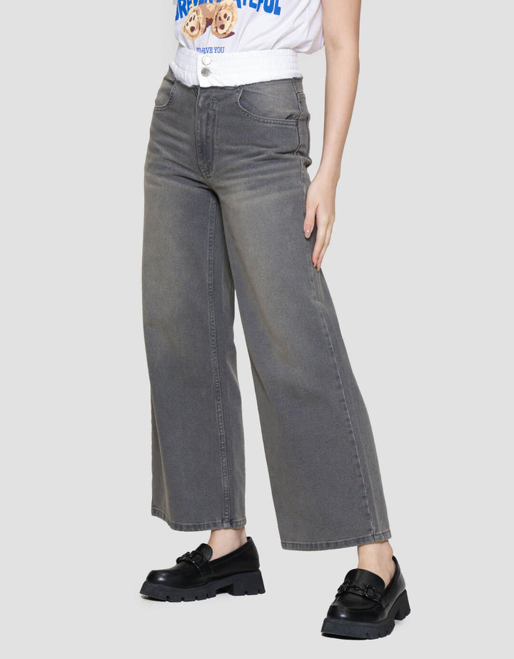 Nevada Mix Woven On Waist Celana Panjang Denim Wanita