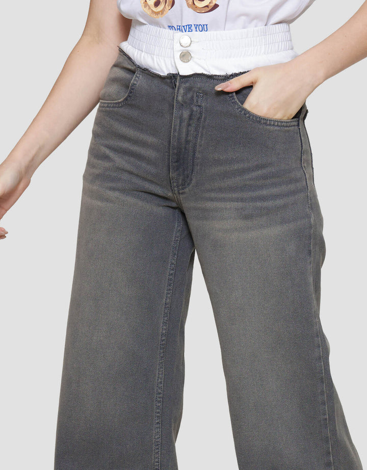 Nevada Mix Woven On Waist Celana Panjang Denim Wanita
