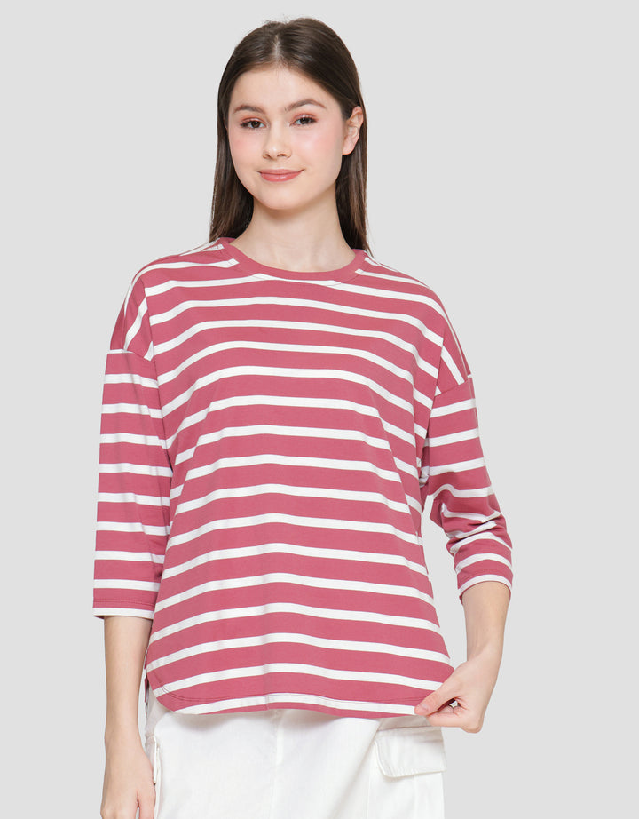 Connexion Stripe Drop Shoulder Kaos Wanita