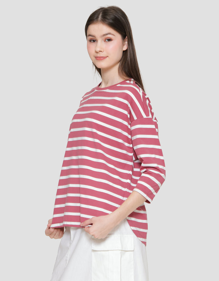 Connexion Stripe Drop Shoulder Kaos Wanita