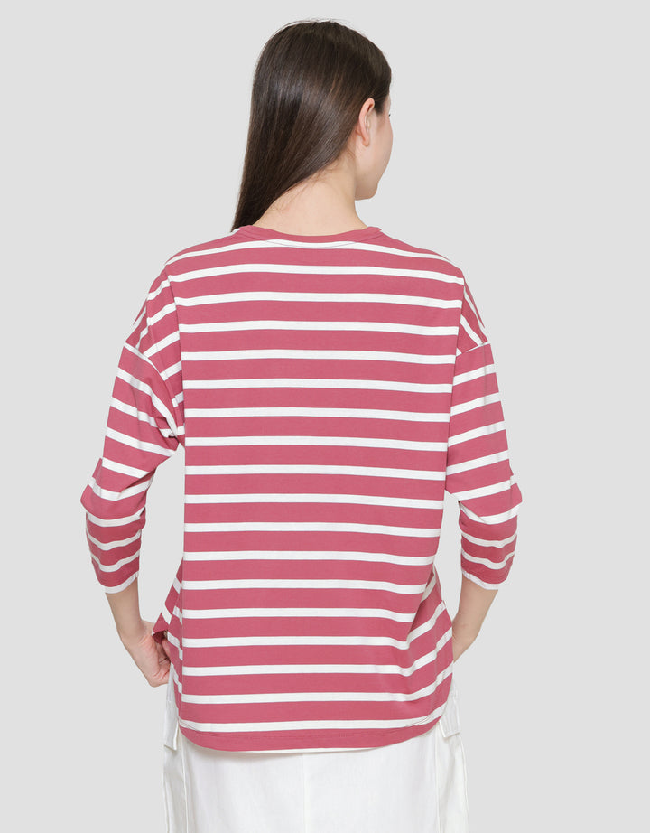 Connexion Stripe Drop Shoulder Kaos Wanita