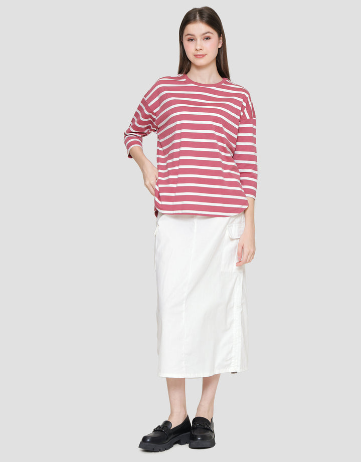 Connexion Stripe Drop Shoulder Kaos Wanita