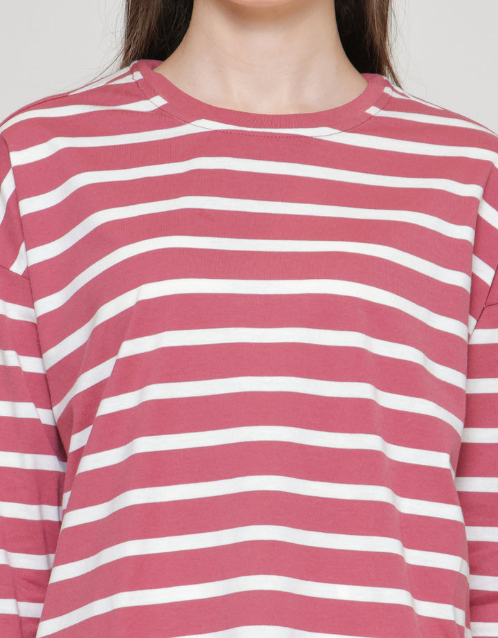 Connexion Stripe Drop Shoulder Kaos Wanita