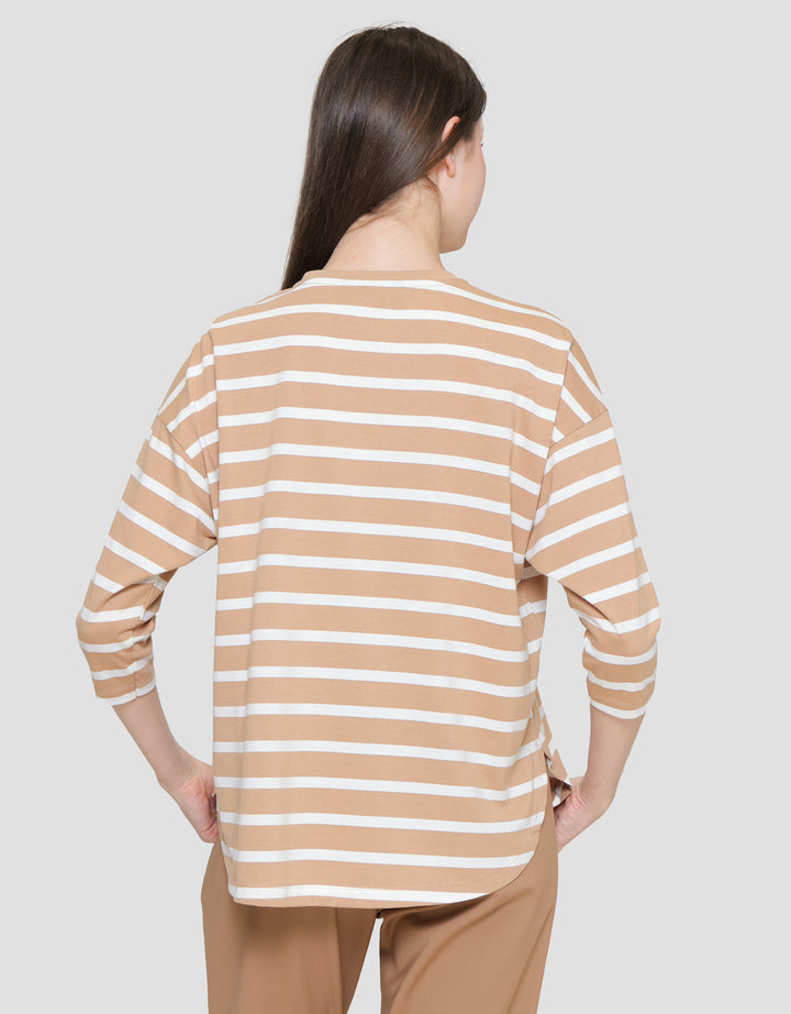 Connexion Stripe Drop Shoulder Kaos Wanita