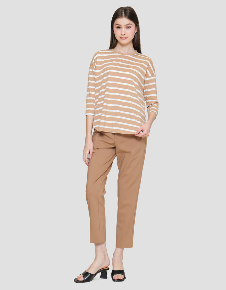 Connexion Stripe Drop Shoulder Kaos Wanita