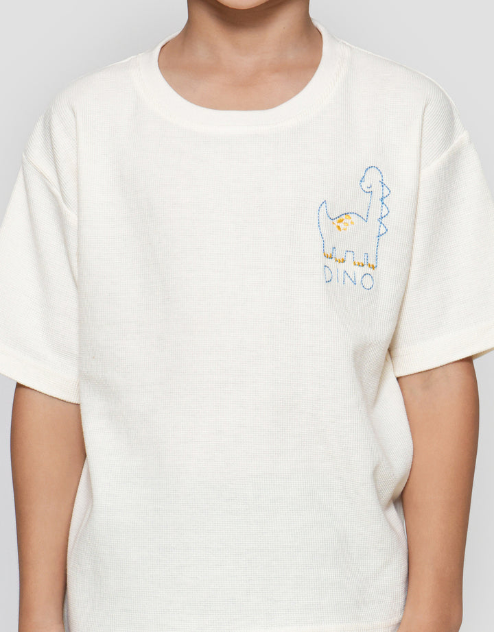 Little M Ov Waffle Bdr Dino Print Kaos Lengan Pendek Anak Laki-laki