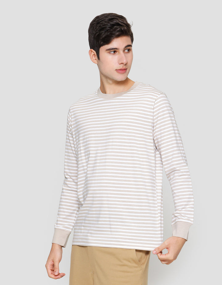 Suko Garis Kerah Bulat Kaos Lengan Panjang Pria