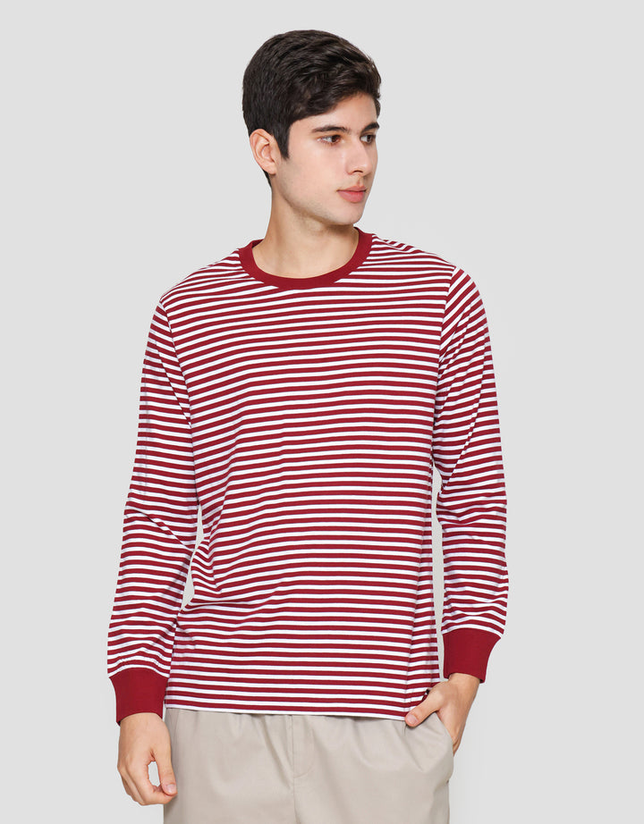 Suko Garis Kerah Bulat Kaos Lengan Panjang Pria