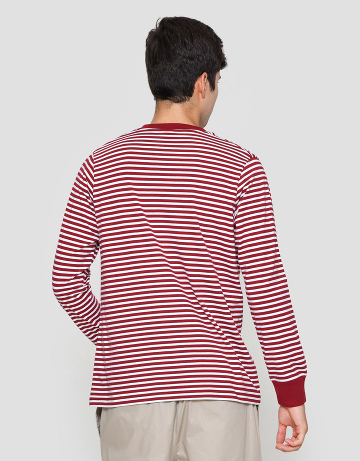 Suko Garis Kerah Bulat Kaos Lengan Panjang Pria