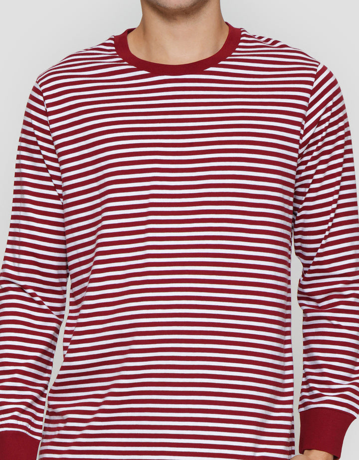 Suko Garis Kerah Bulat Kaos Lengan Panjang Pria