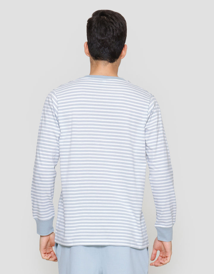 Suko Garis Kerah Bulat Kaos Lengan Panjang Pria