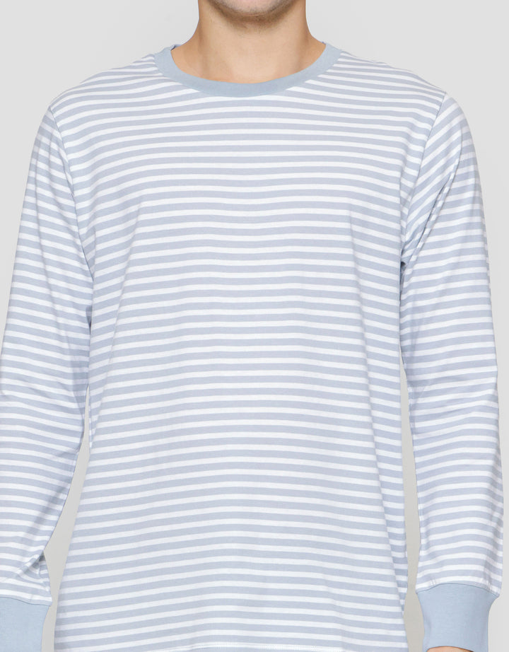 Suko Garis Kerah Bulat Kaos Lengan Panjang Pria