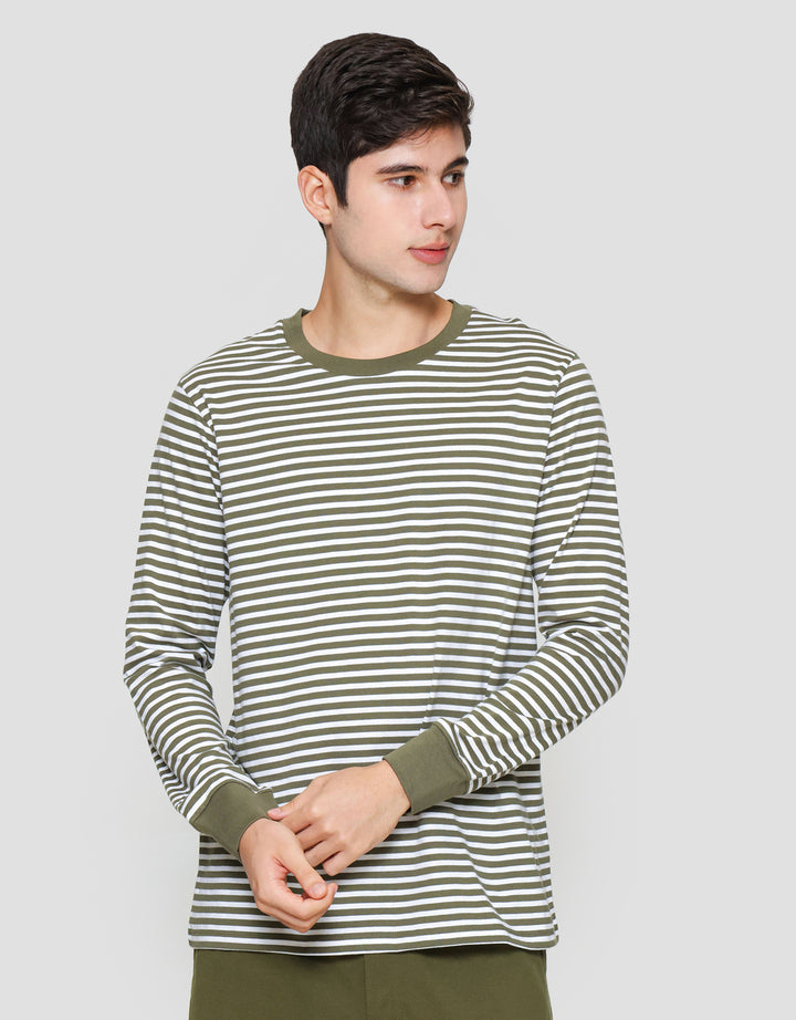 Suko Garis Kerah Bulat Kaos Lengan Panjang Pria