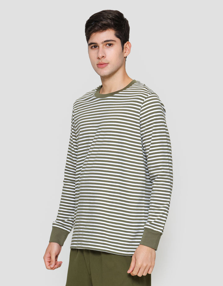 Suko Garis Kerah Bulat Kaos Lengan Panjang Pria