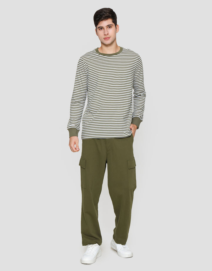 Suko Garis Kerah Bulat Kaos Lengan Panjang Pria