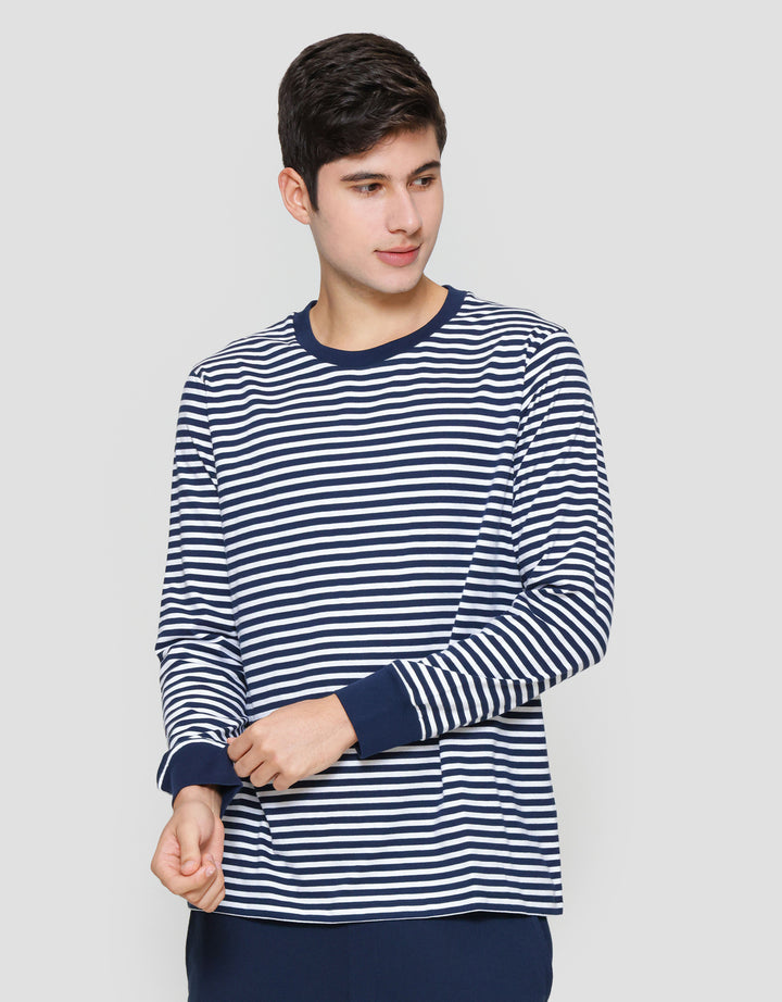 Suko Garis Kerah Bulat Kaos Lengan Panjang Pria