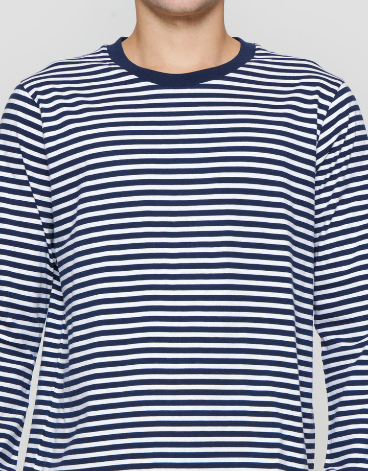 Suko Garis Kerah Bulat Kaos Lengan Panjang Pria