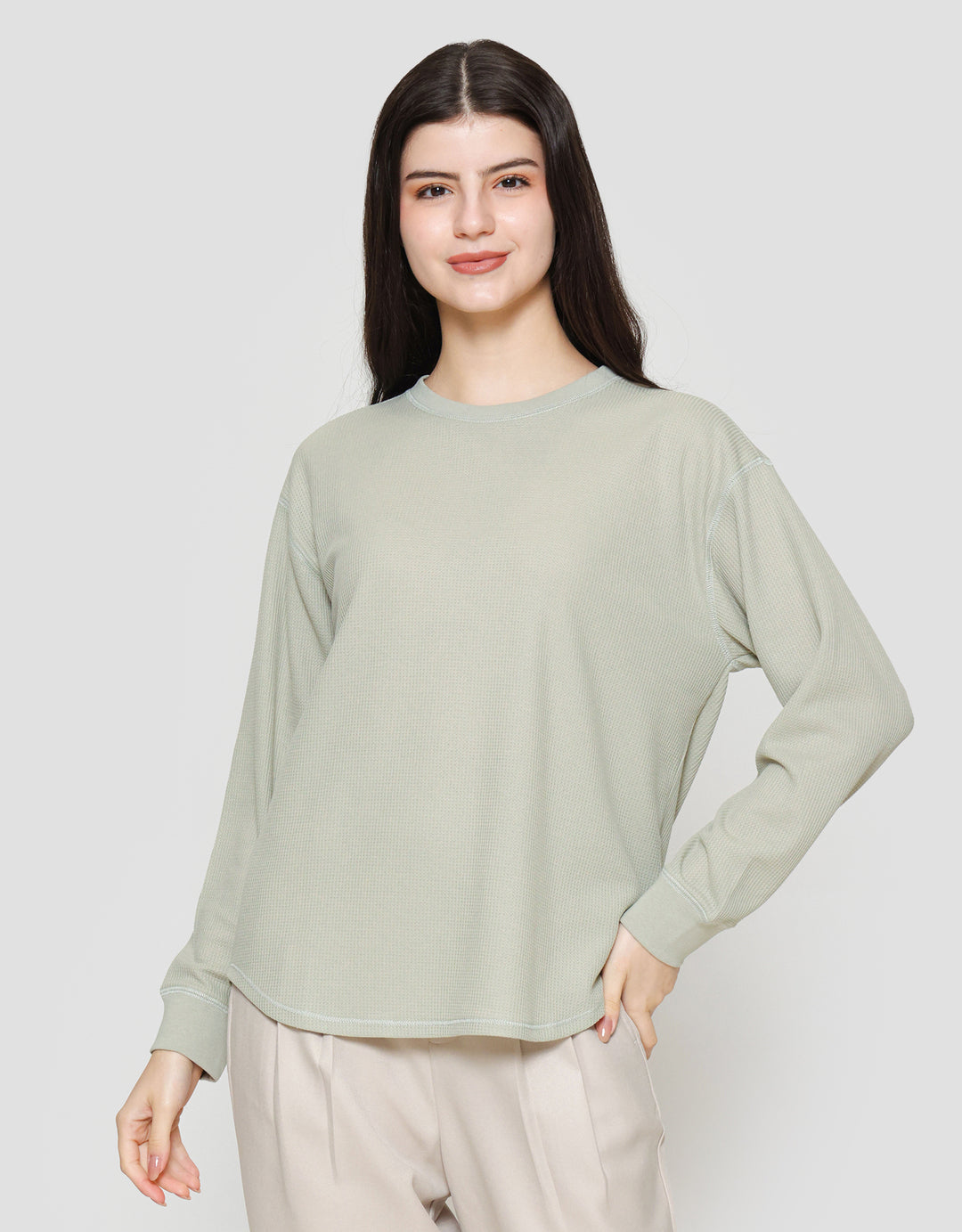 Suko Waffle Kaos Lengan Panjang Wanita