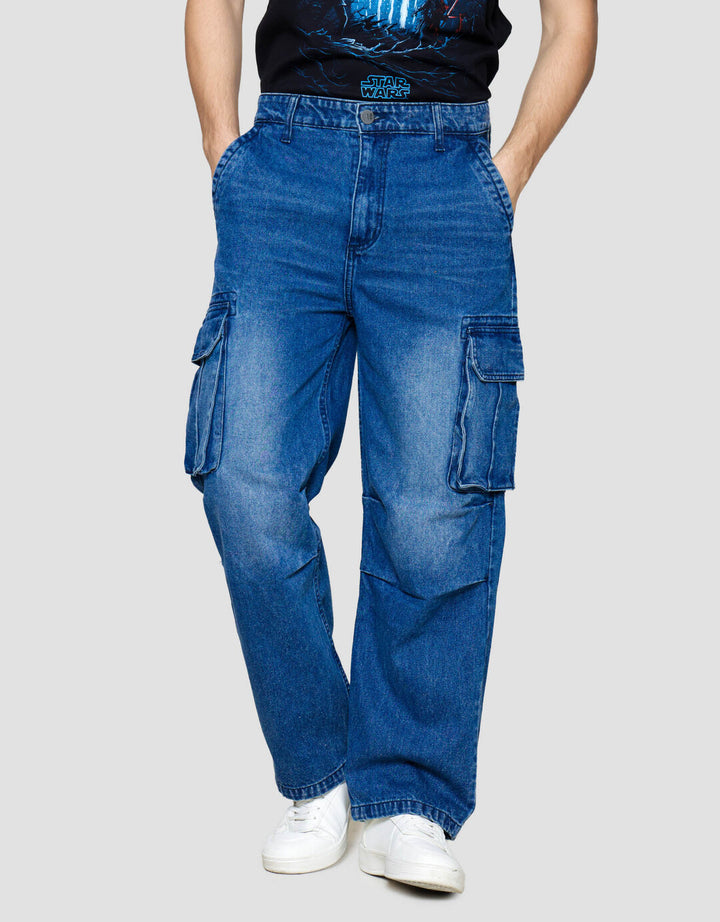 Nevada Denim Loose Fit Cargo Celana Panjang Cargo Pria