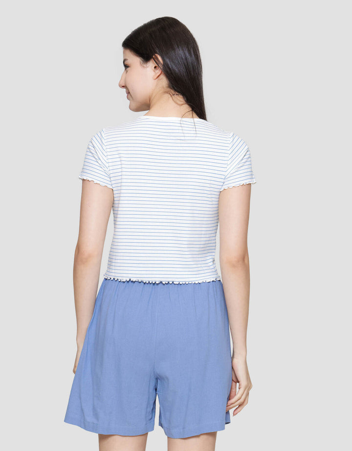 Nevada Print Rib Stripe Kaos Wanita