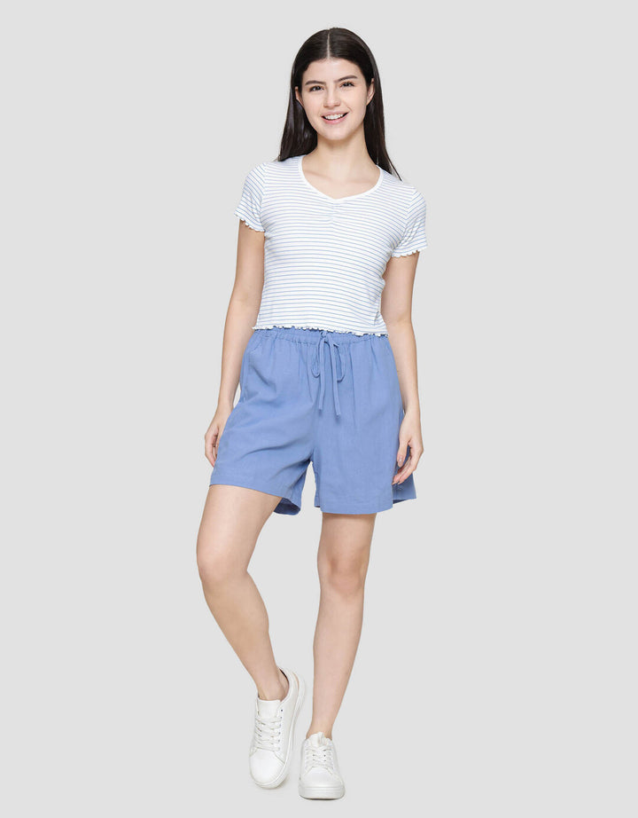 Nevada Print Rib Stripe Kaos Wanita