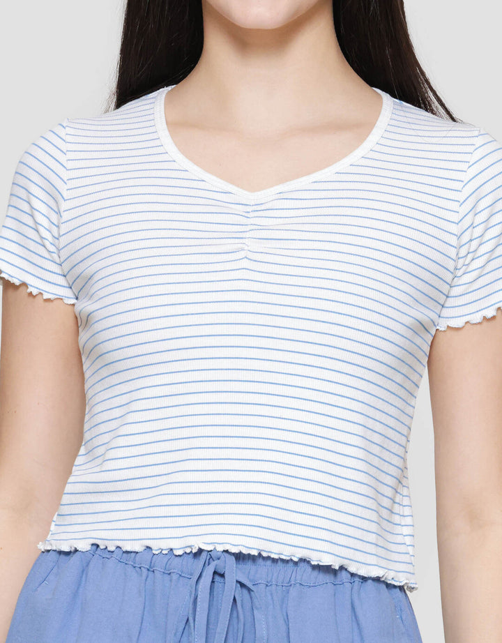 Nevada Print Rib Stripe Kaos Wanita