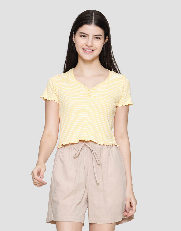 Nevada Print Rib Stripe Kaos Wanita