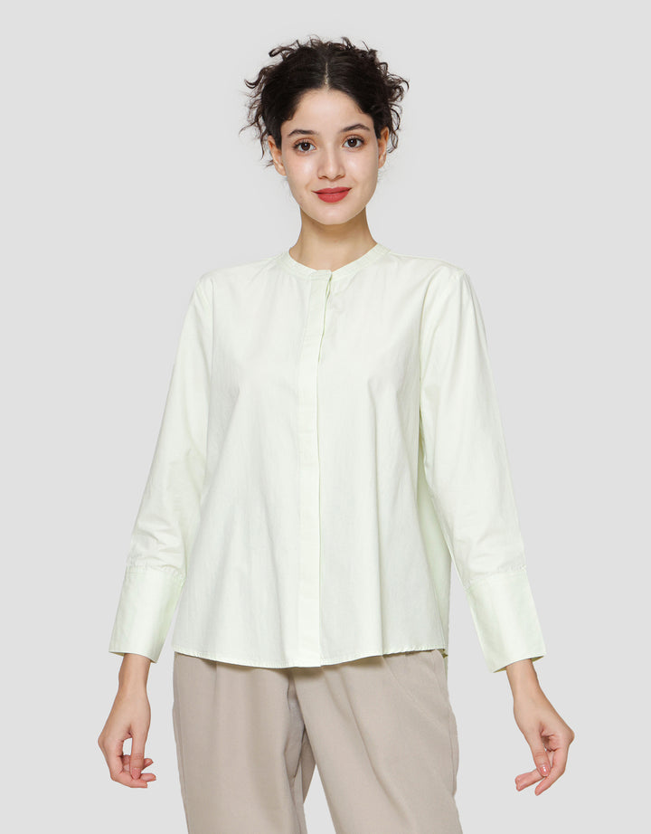 St. Yves Relaxed Cotton Boxy Top Kemeja Lengan Panjang Wanita