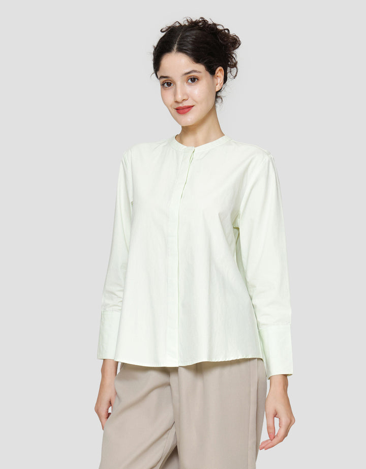 St. Yves Relaxed Cotton Boxy Top Kemeja Lengan Panjang Wanita