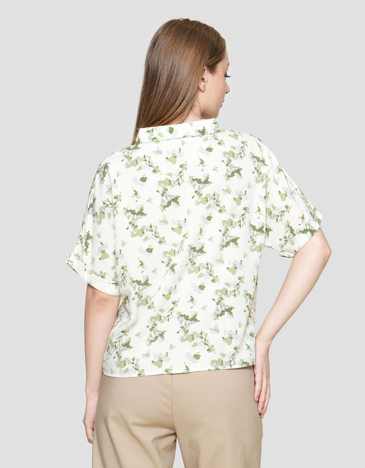 St. Yves Floral Flowy Collared Blouse Wanita