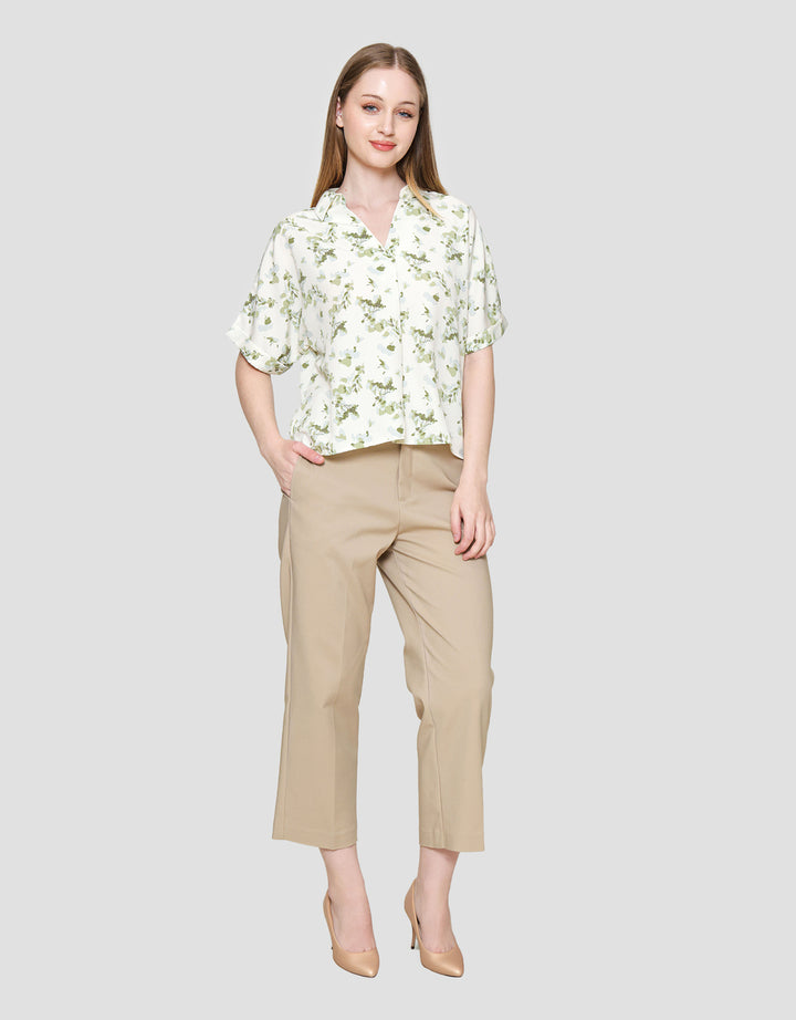 St. Yves Floral Flowy Collared Blouse Wanita
