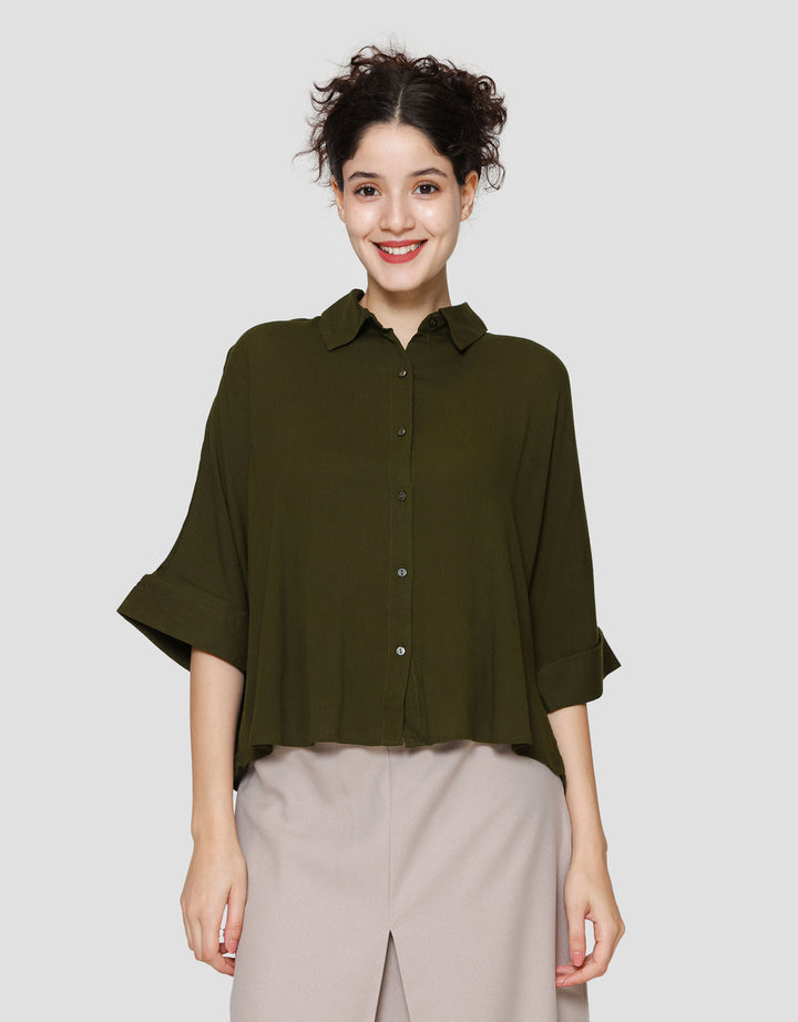 St. Yves Crinkled Rayon Relax Kemeja Lengan Panjang Wanita