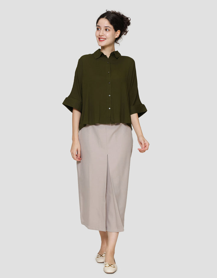St. Yves Crinkled Rayon Relax Kemeja Lengan Panjang Wanita