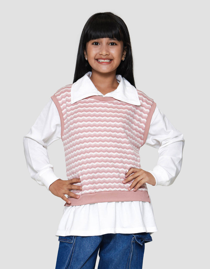 Nevada Fake 2 Pcs Kombinasu Tekstur Sweater Anak Perempuan