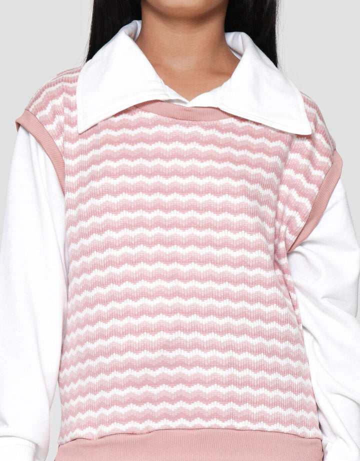 Nevada Fake 2 Pcs Kombinasu Tekstur Sweater Anak Perempuan