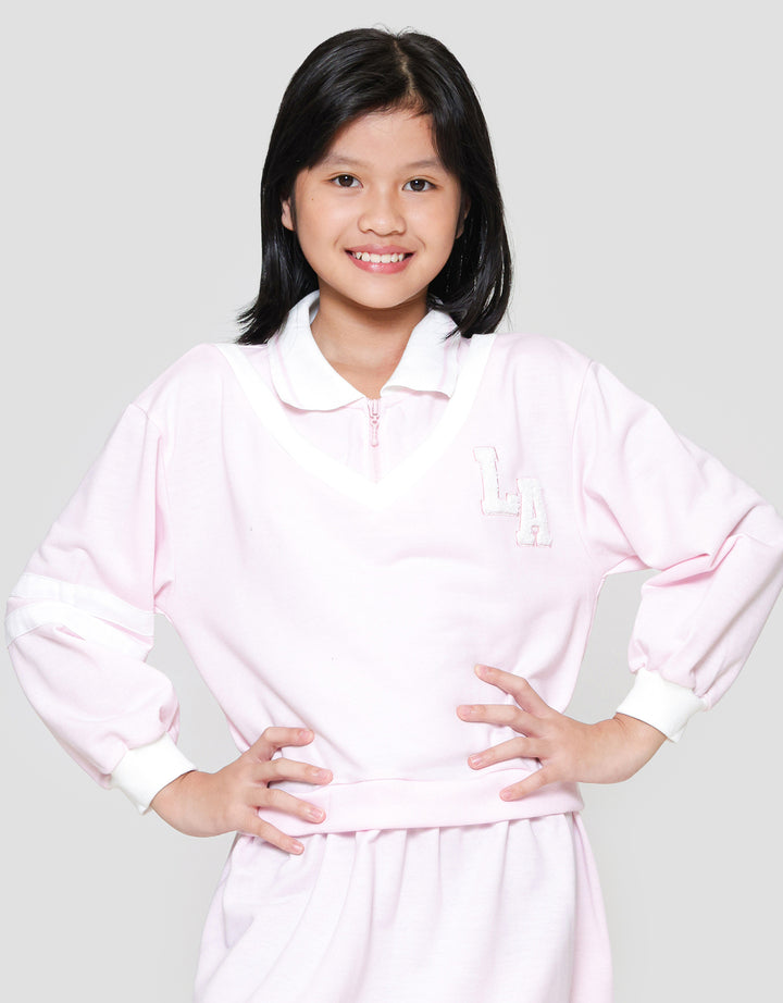Nevada Knit Varsity Half Zipper Midi Dress Anak Perempuan