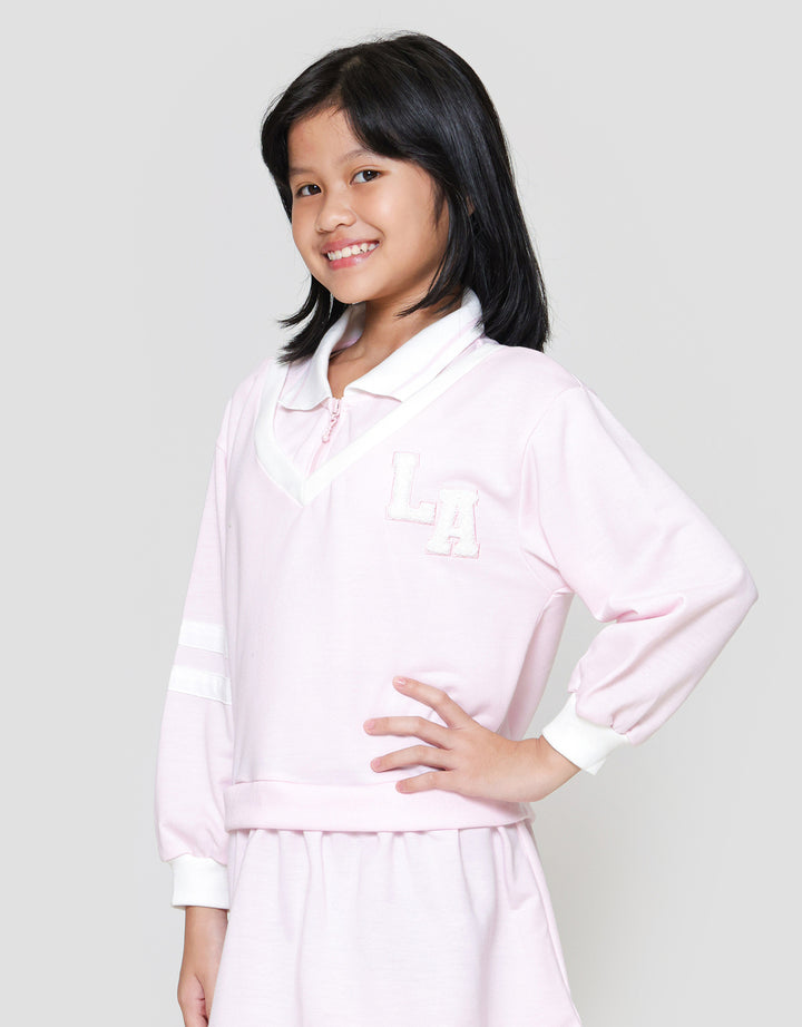 Nevada Knit Varsity Half Zipper Midi Dress Anak Perempuan